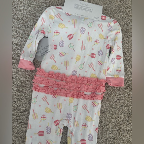 NWT 0-3 month milkberry pickleball multicolor infant sleeper and bow set - Picture 5 of 5